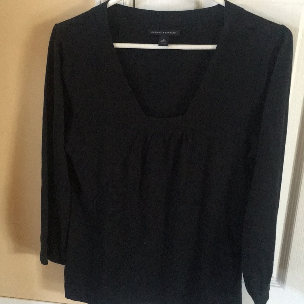 Banana Republic,  black sweater w angled open neck
